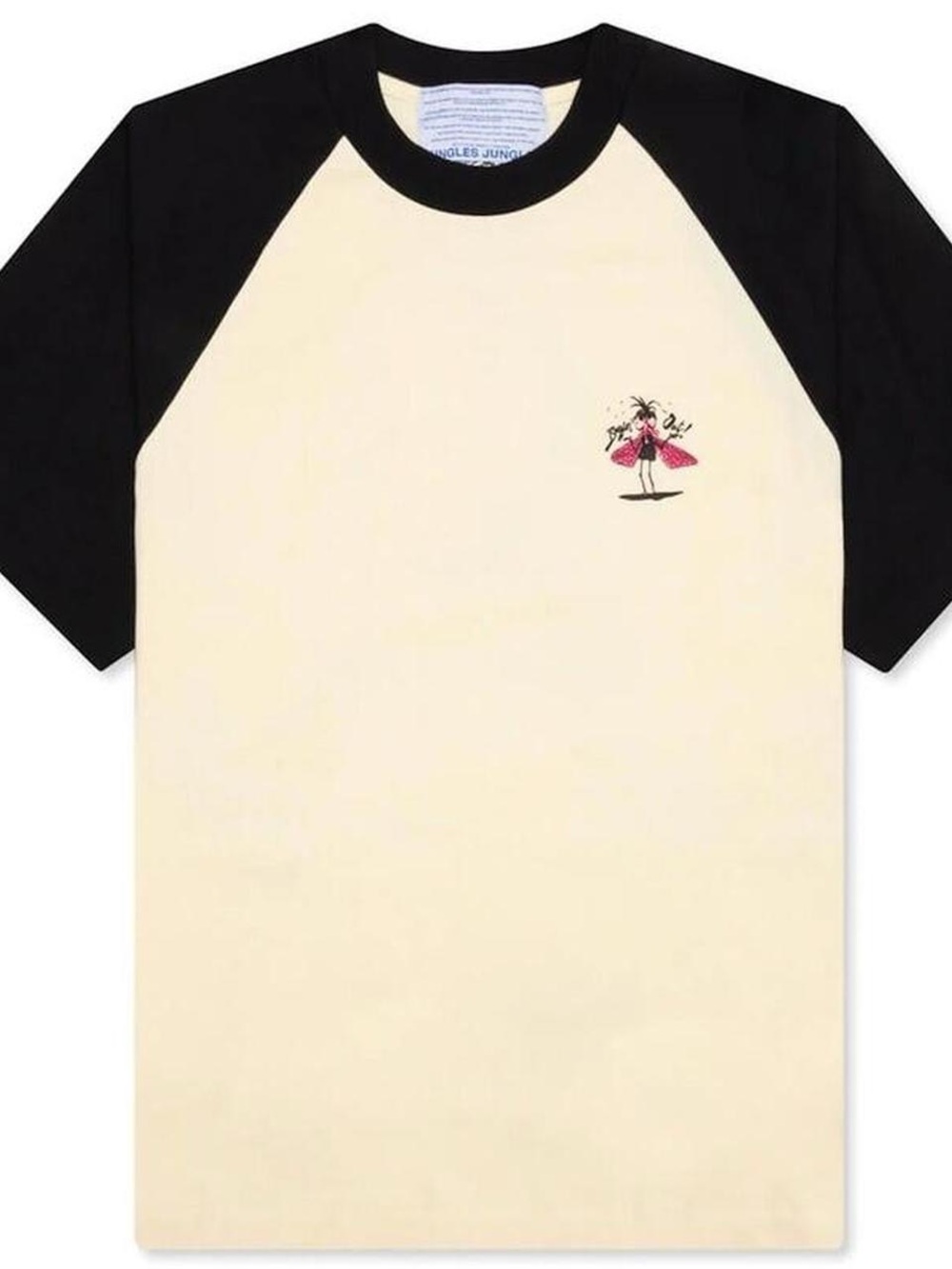 Cream and Black Raglan Short-Sleeve Tee with Surf Girl Graphic
